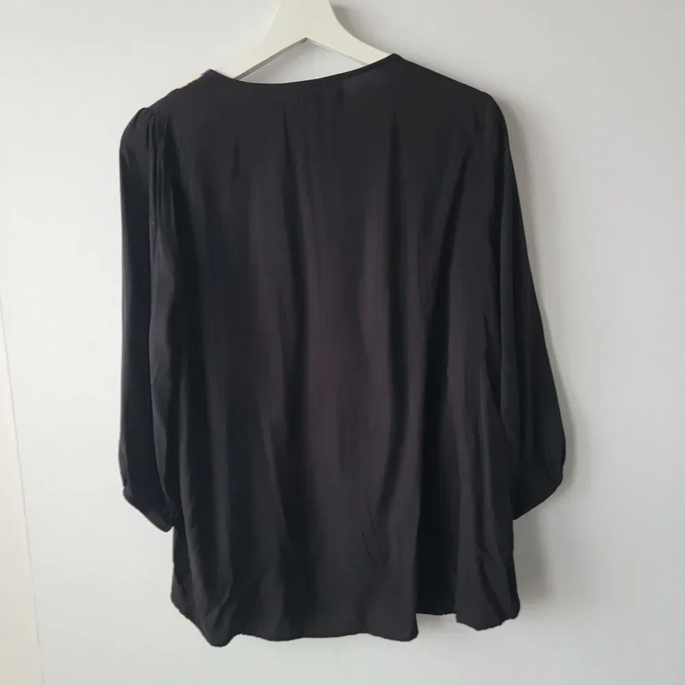 Savanna Jane Womens Animal Pattern Top size M Boho 3/4 sleeve